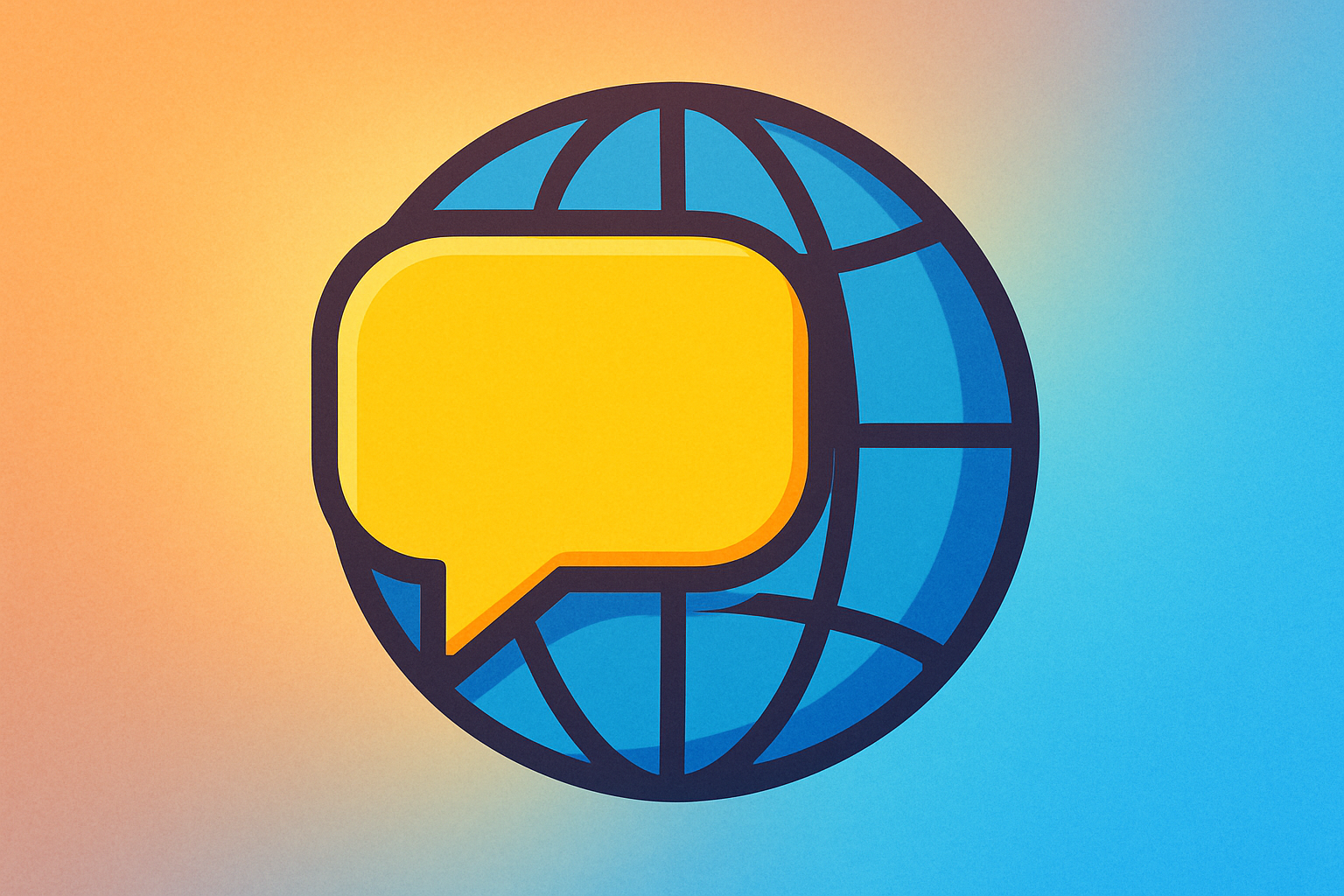 A vibrant and inviting icon for a discussion forum featuring a stylized speech bubble intertwined with a globe to symbolize global conversation The ba-3